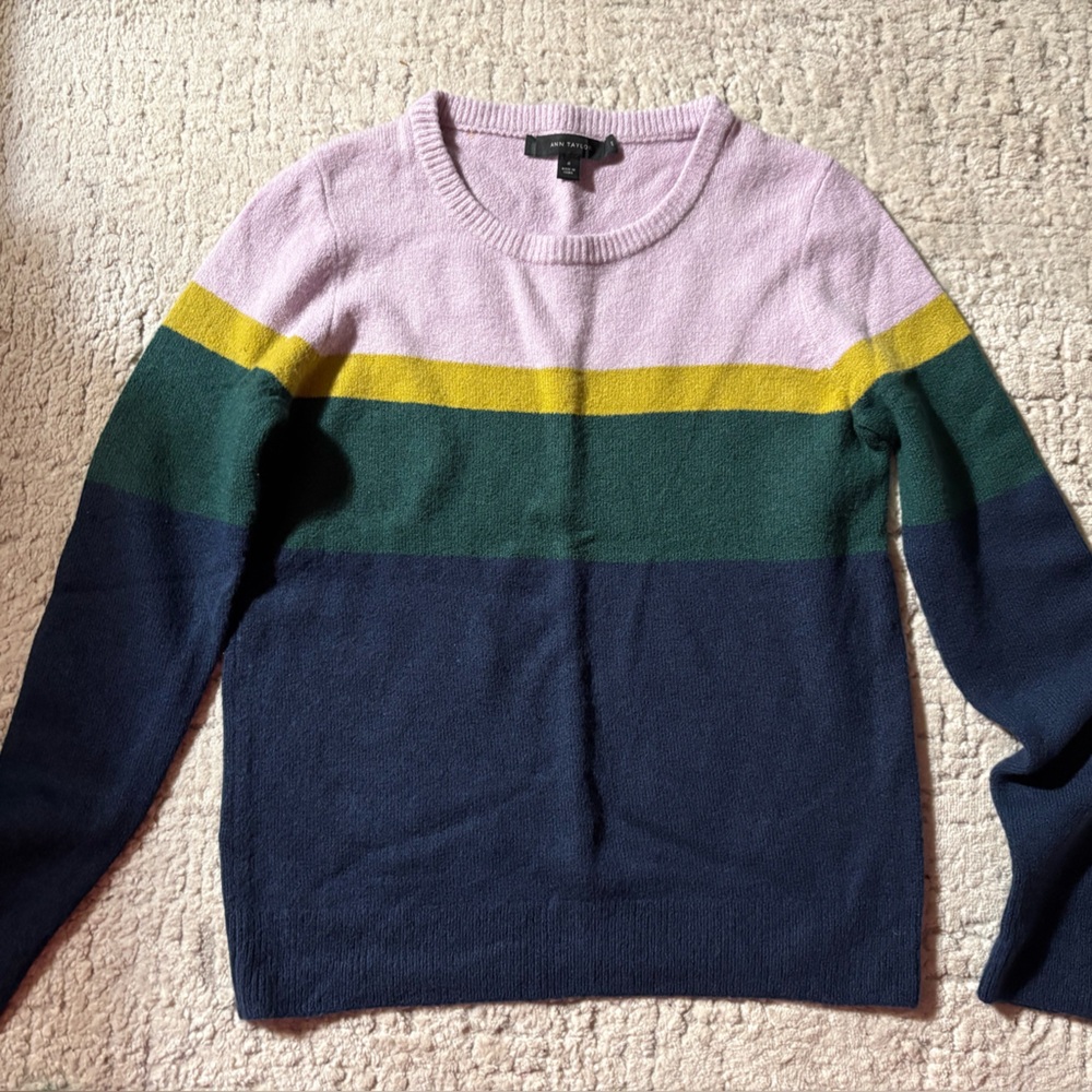 Ann Taylor Sweater in Navy, Green, Yellow, and Purple